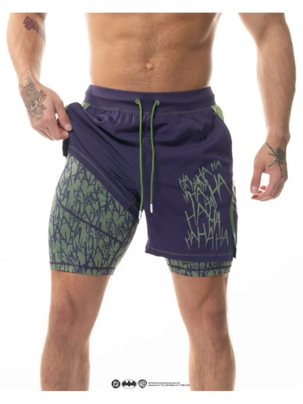 DC Comics Joker SuperX Performance Shorts Lined Purple Green XL NWT Gym